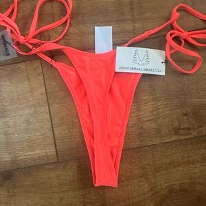 Vibrant coral thong side tie minimale animale Bikini Bottom sz l nwt
